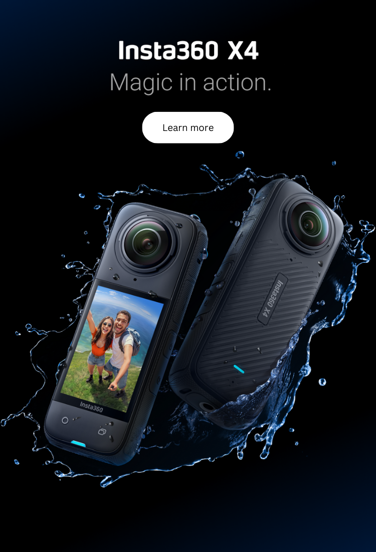An image showing the Insta360 X4 in 2 angles: front and back