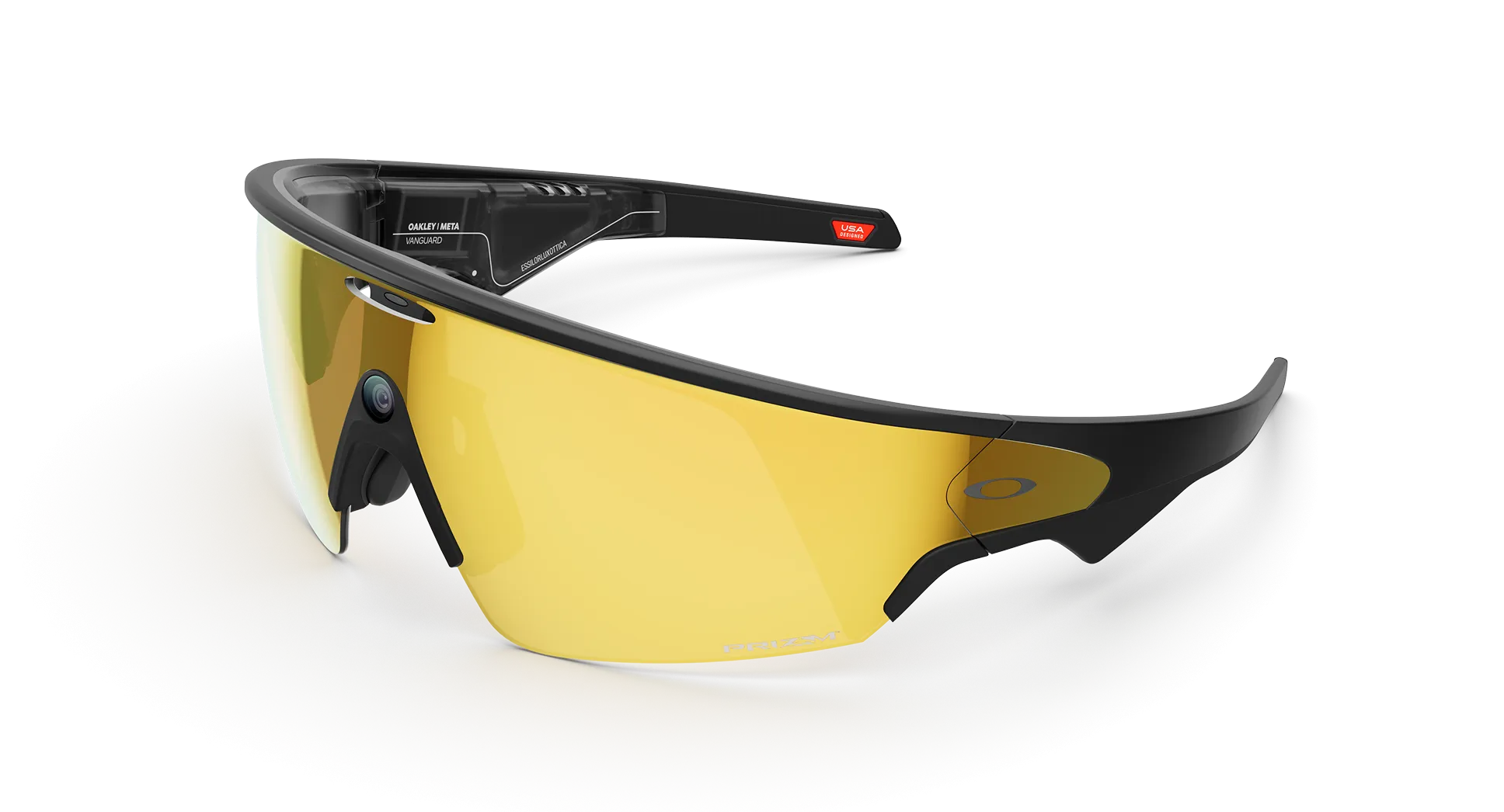Sunglasses with yellow lenses and black frame on a white background