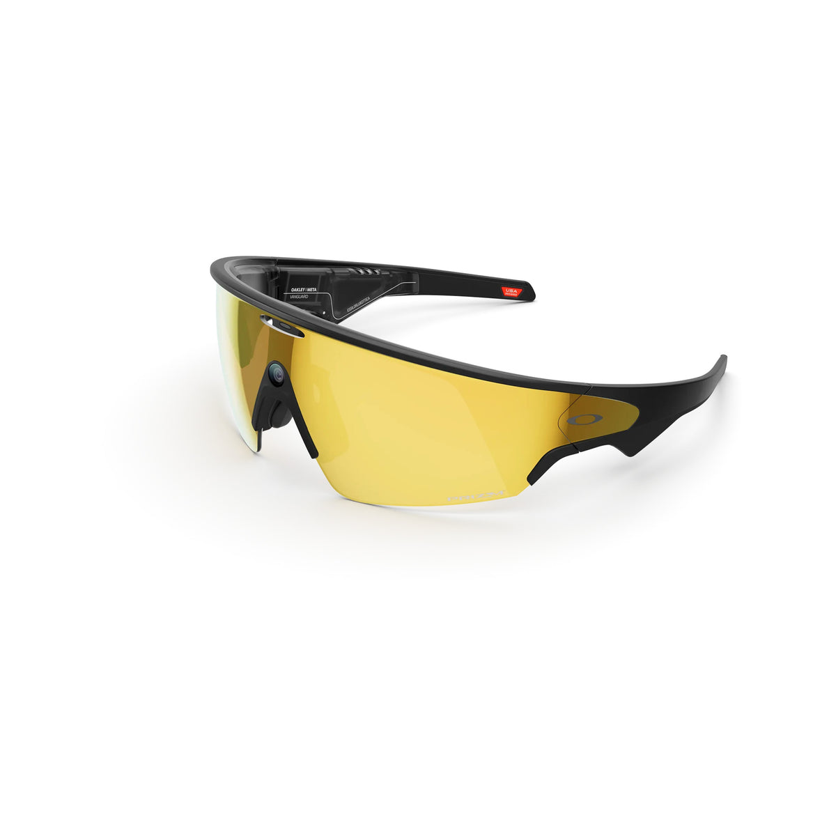 Sunglasses with yellow lenses and black frame on a white background