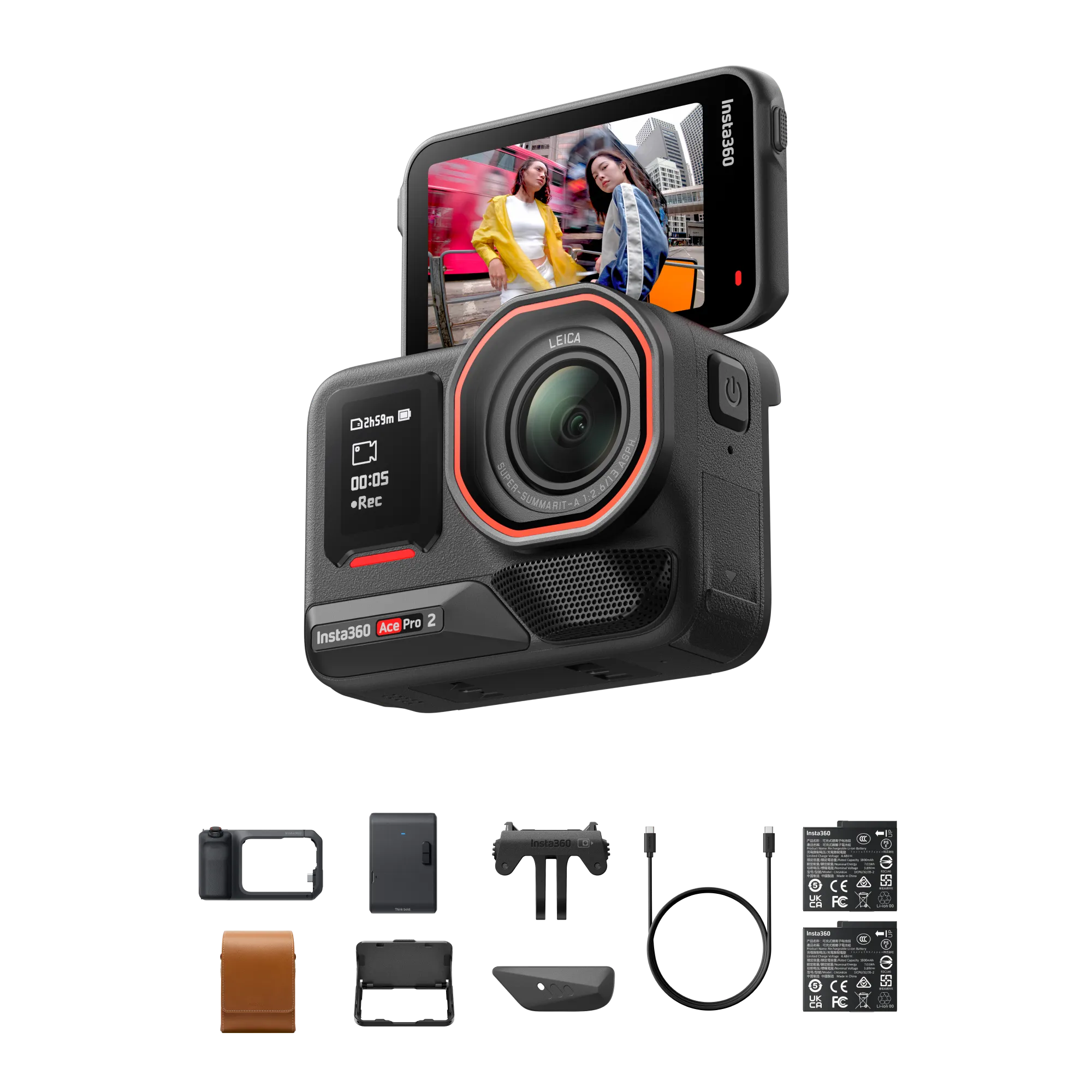 Insta360 Ace Pro 2 Flash Print Bundle - Includes 2 X batteries, Xplorer Grip Pro, LCD Screen Hood, Photo Printer & Leather Case