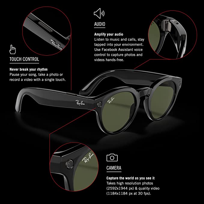 Ray-Ban Stories Facebook Smart Glasses Round - Shiny Black