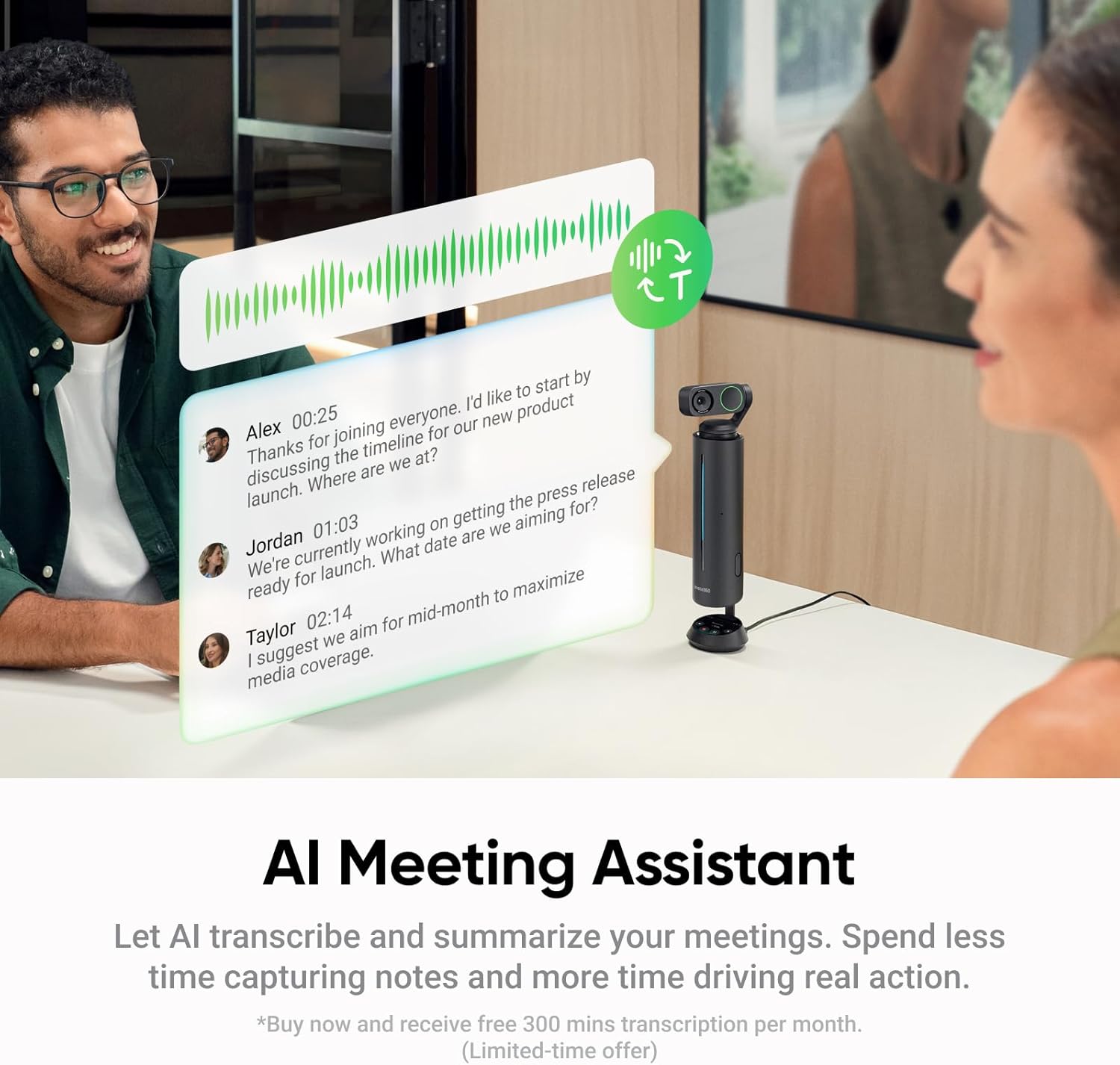 Insta360 Wave - AI Speakerphone - Standard Bundle - Arctic White
