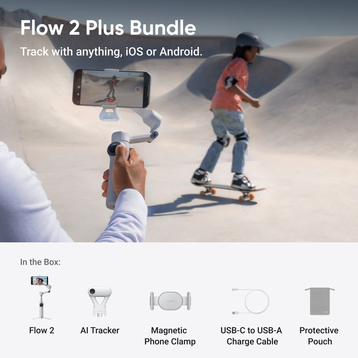 Insta360 Flow 2 Stone Gray AI Tracker Bundle