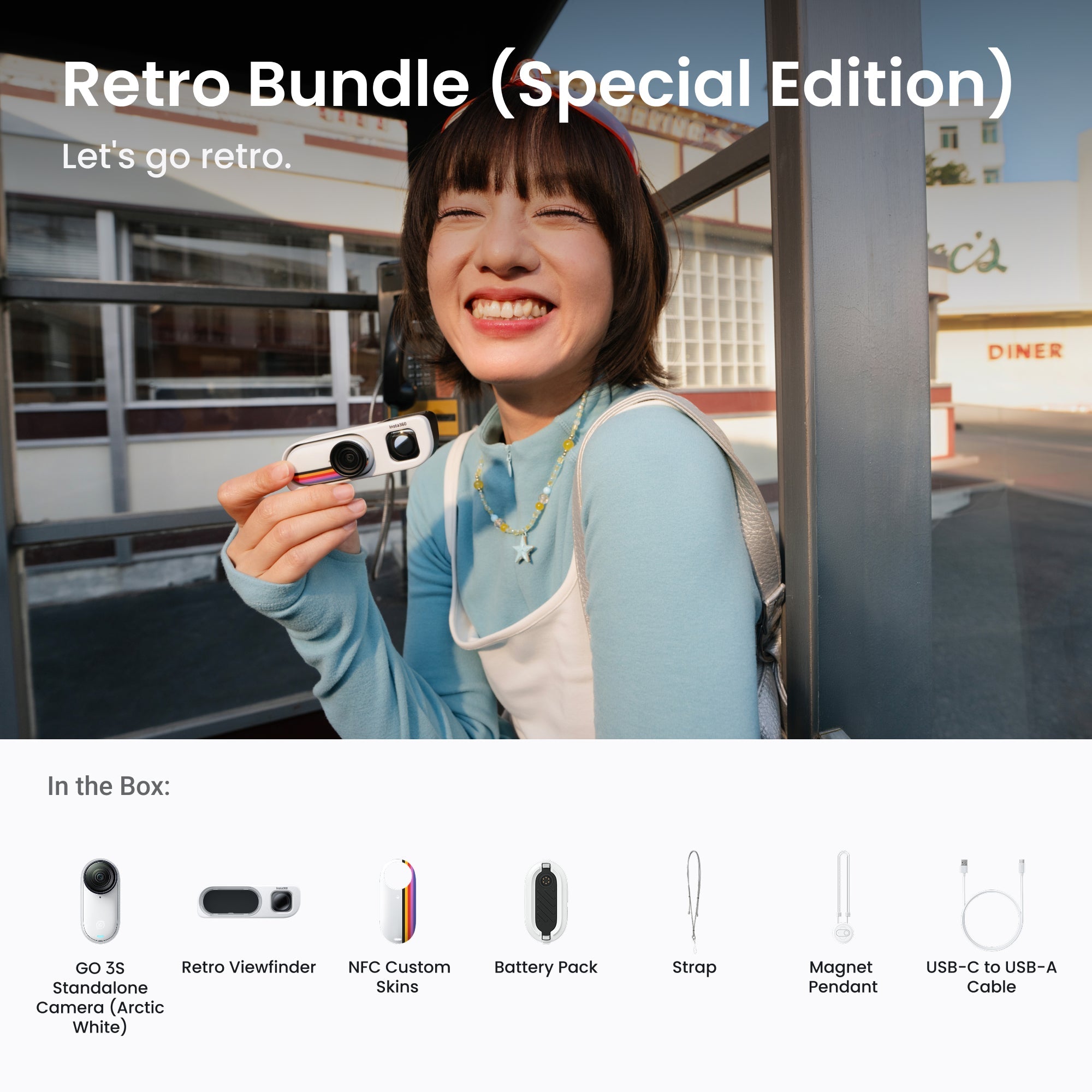 Insta360 GO 3S Retro Bundle in Canvas White – official product view 3