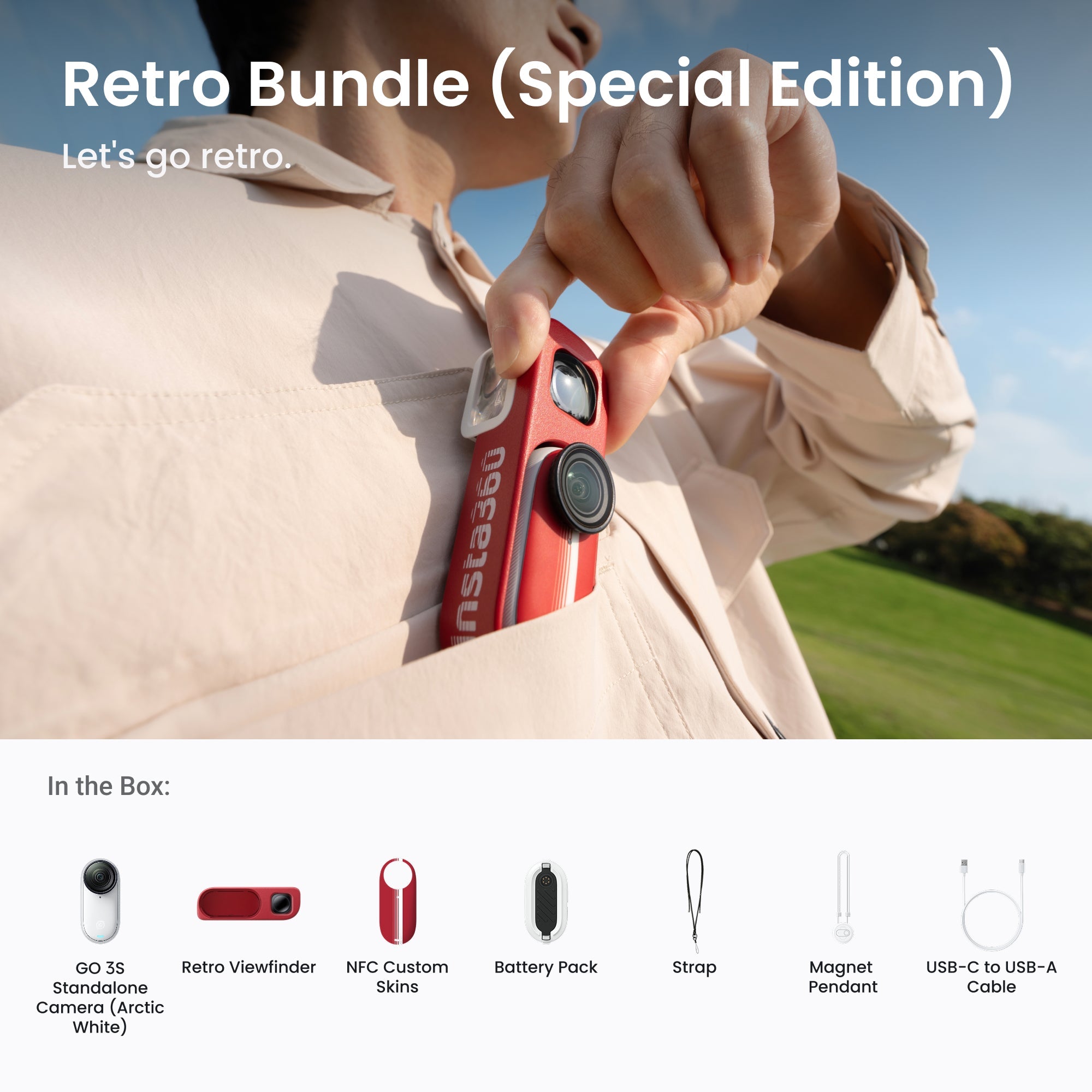 Insta360 GO 3S Retro Bundle in Classic Red – official product view 3