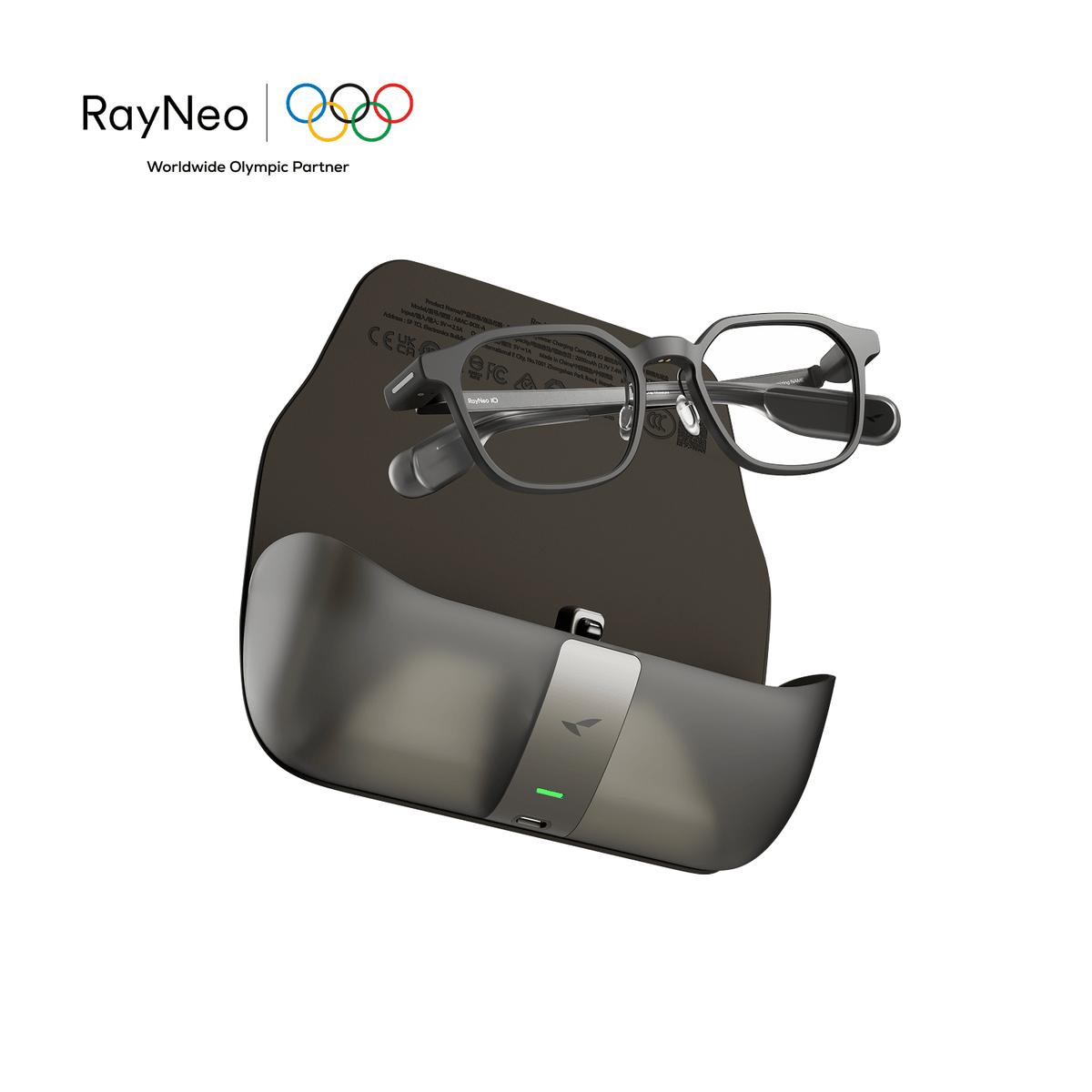 RayNeo iO AI Glasses Polar Night Grey charging case bundle
