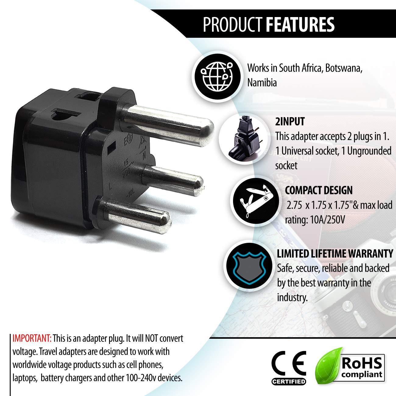 OREI UK/USA to South Africa Adapter Plug (2 Adapters)